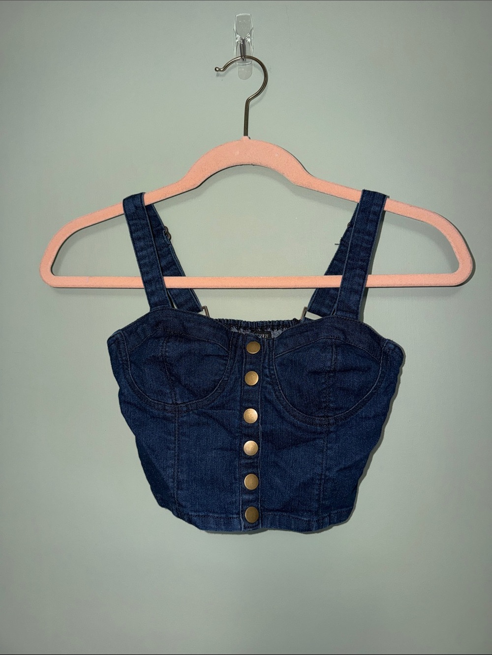 Forever 21 Denim Bustier Corset Top Y2K Dark Wash XS